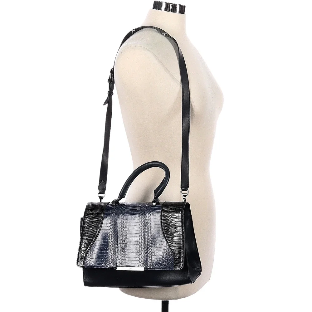 KHIRMA Eliazov Oxy leather lizard snake satchel shoulder bag purse black blue - Picture 8 of 8
